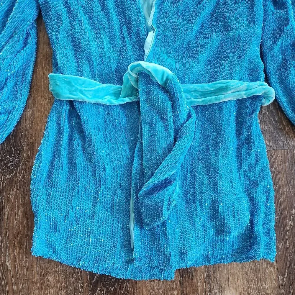 Retrofete Gabrielle Robe Dress in Blue Sequins Size XS NWOT Long Sleeve Belt - Picture 4 of 13